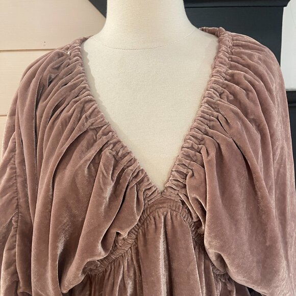 Free People Portia Lantern Sleeve Velvet Mini Dress in Winter Bloom NWT Small - Picture 9 of 13